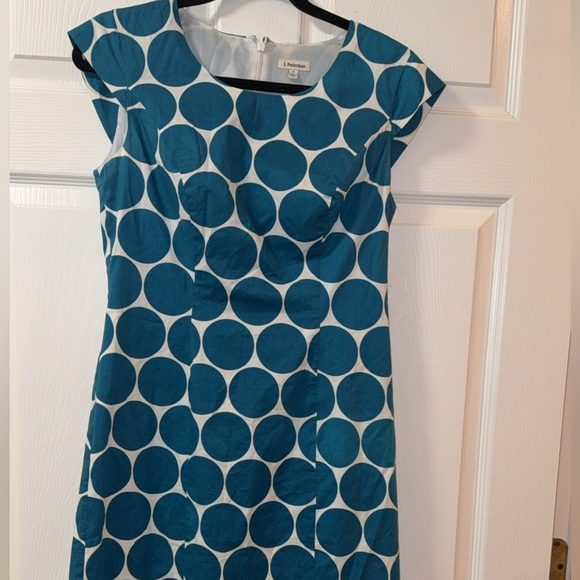 J Peterman RETRO Polka Dot Pencil Dress Women's Size 4 Lined Teal/White Preppy - Picture 3 of 9